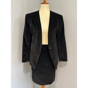 Liz Claiborne VTG Velvet Skirt Suit Set Black Sparkle Evening Career Size 10P